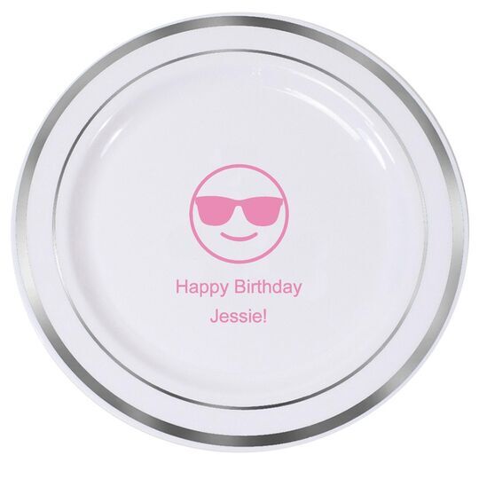 Sunglasses Emoji Premium Banded Plastic Plates
